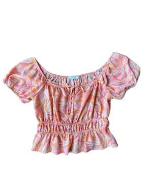 Pink Rose Pink & Yellow Swirl Off-Shoulder Top Size S